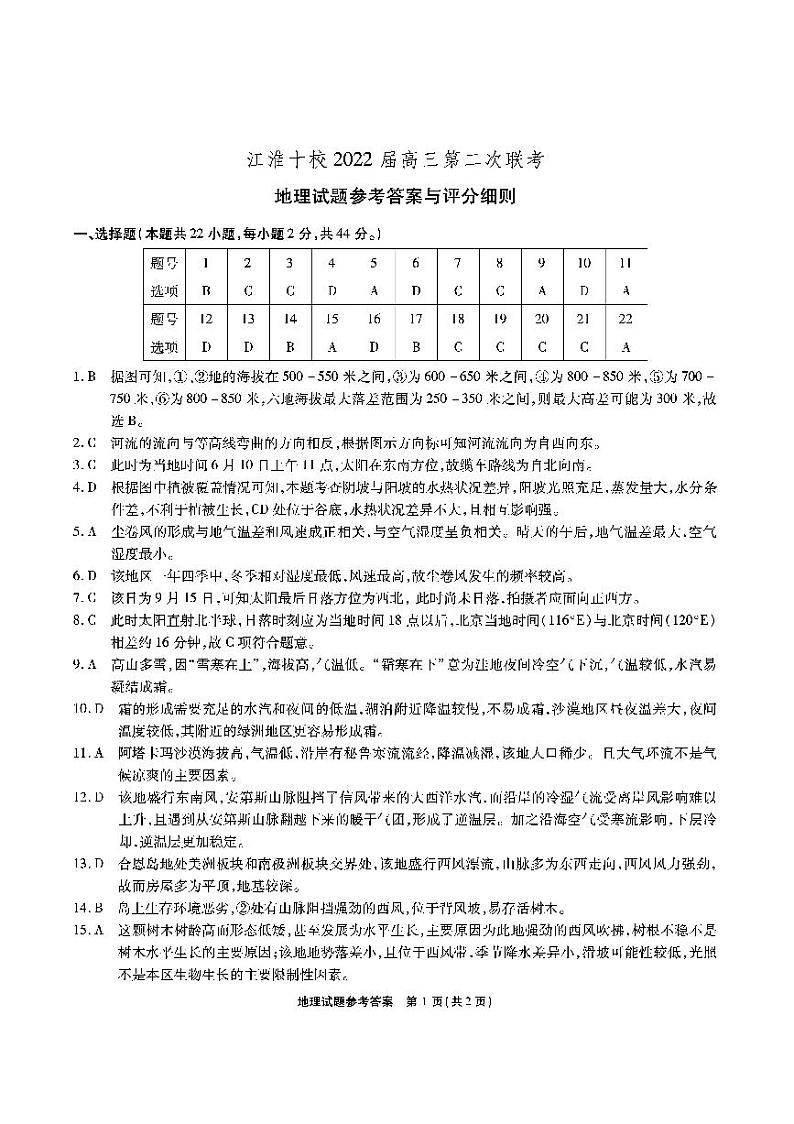 安徽省江淮十校2022届高三上学期11月第二次联考地理试题含答案01