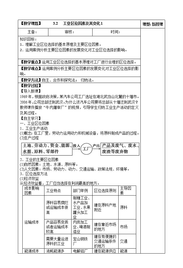 3.2   工业区位因素及其变化(第一课时)教案第1页