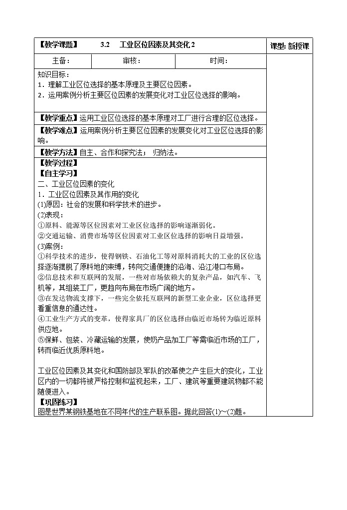 3.2   工业区位因素及其变化(第二课时)教案第1页