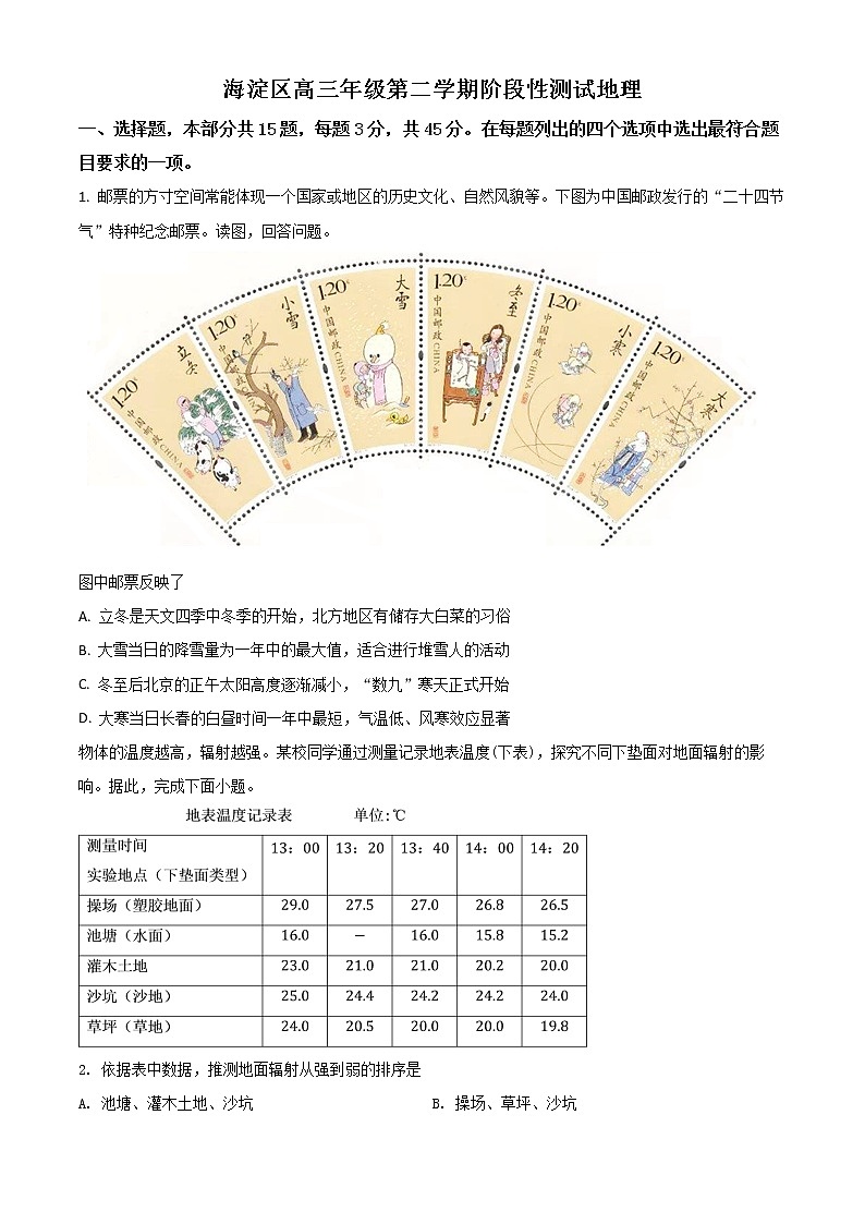 2020年北京市海淀区高考一模地理试题（含答案）01