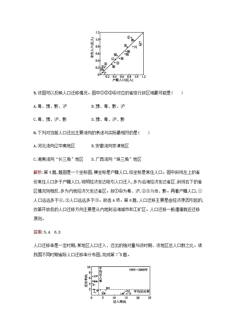 高中地理第一章人口的增长迁移与合理容量2人口的迁移作业含解析中图版必修2第3页
