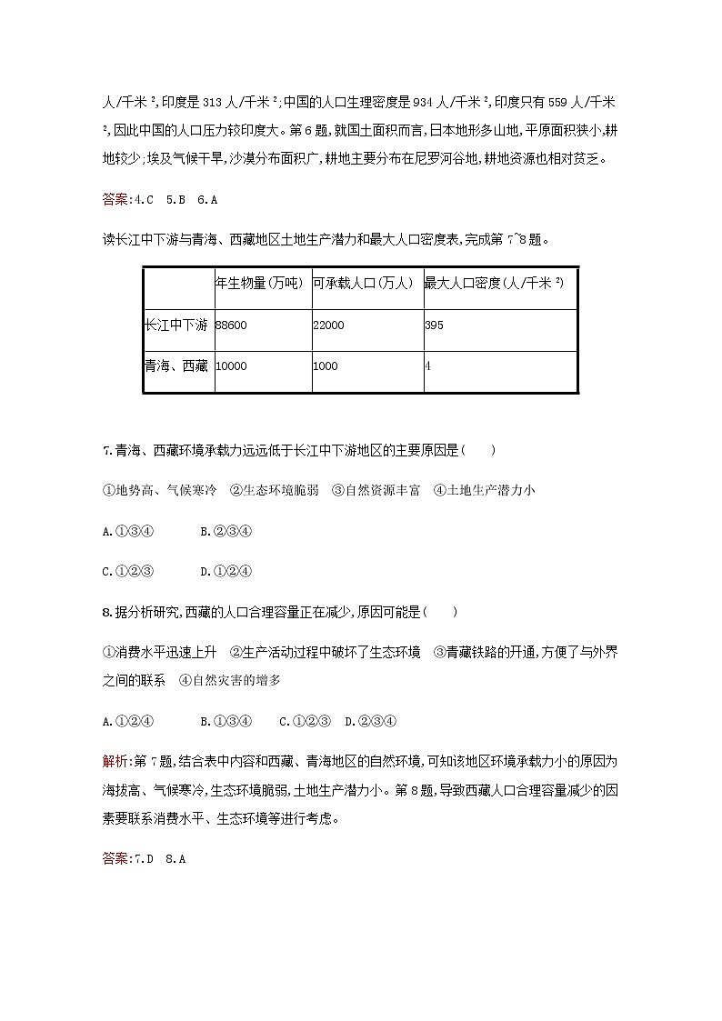 高中地理第一章人口的增长迁移与合理容量3环境承载力与人口合理容量作业含解析中图版必修2 练习03