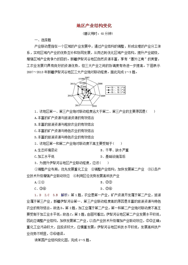 高考地理一轮复习课时练习39地区产业结构变化含解析新人教版第1页