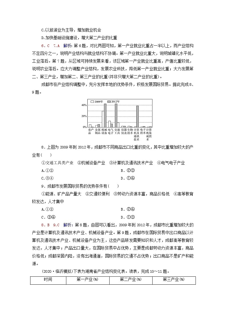 高考地理一轮复习课时练习39地区产业结构变化含解析新人教版第3页