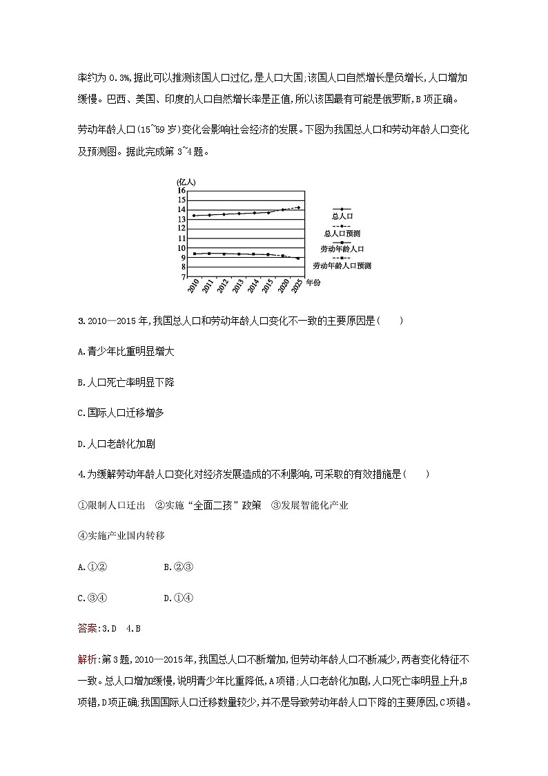 高考地理一轮复习课时规范练16人口数量的变化与人口合理容量含解析新人教版02