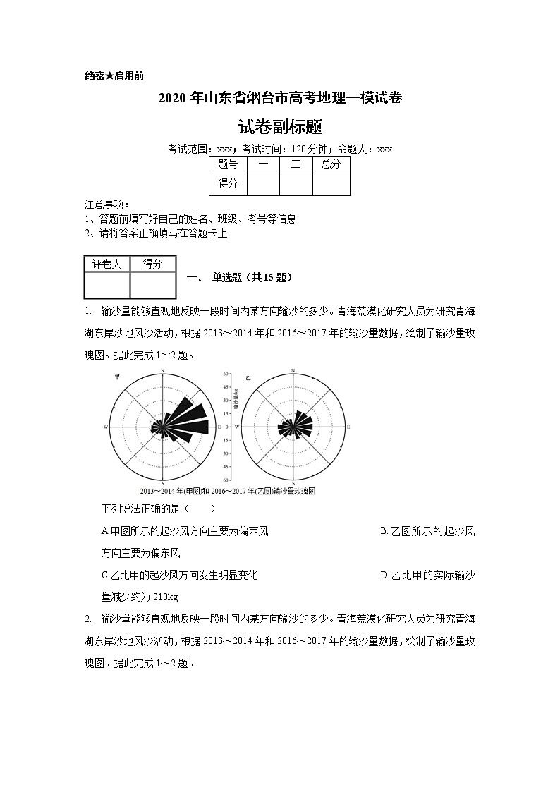 2020年山东省烟台市高考地理一模试卷（含解析）01