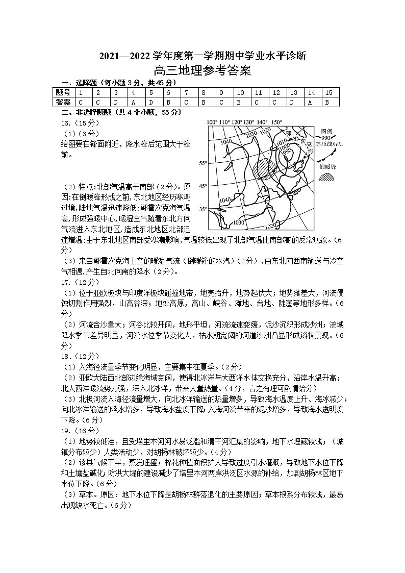 山东省烟台市2022届高三上学期11月期中考试地理试题PDF版含答案01