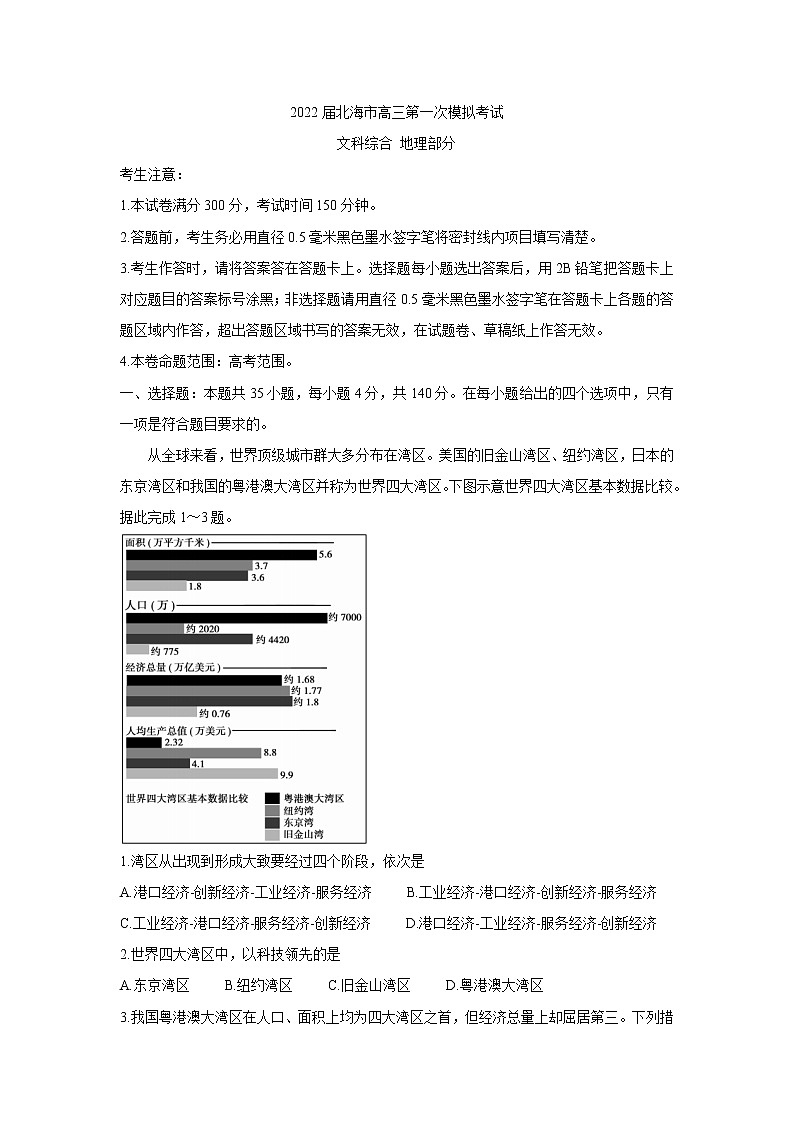 2022届广西北海市高三一模地理卷及答案01
