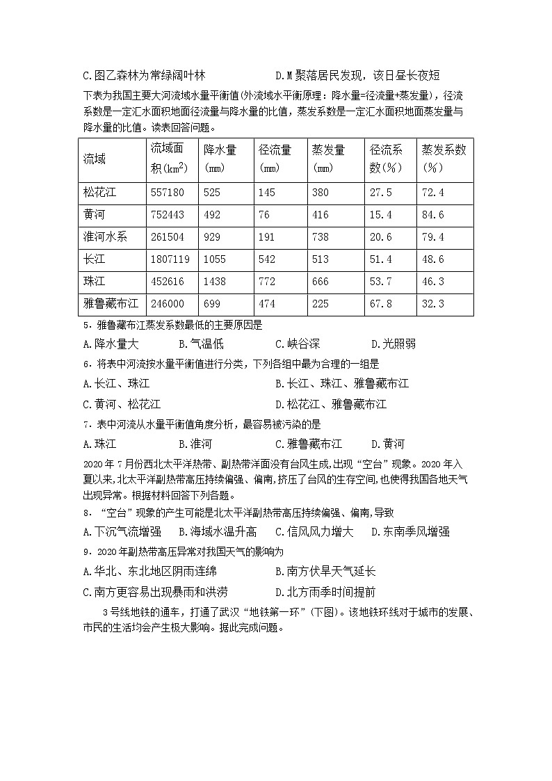 2021年11月河北省衡水市创鑫中学一模地理考试卷及答案02