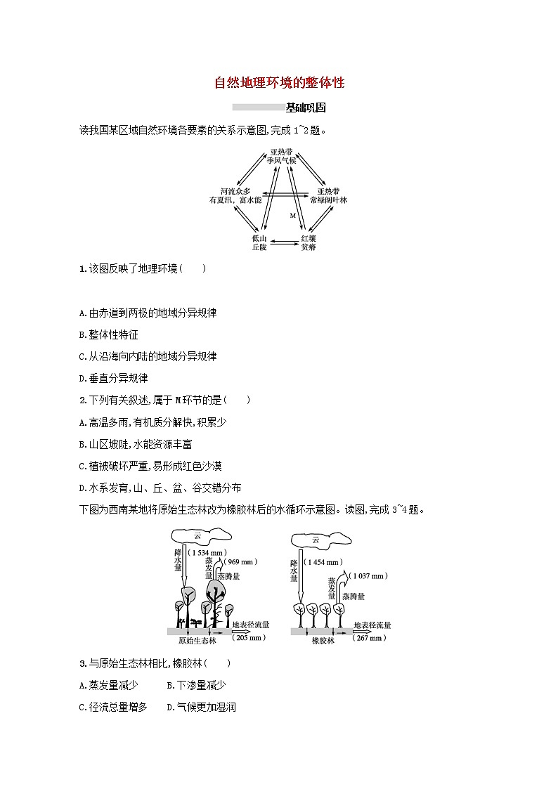 2022高考地理一轮复习课时规范练14自然地理环境的整体性含解析新人教版01
