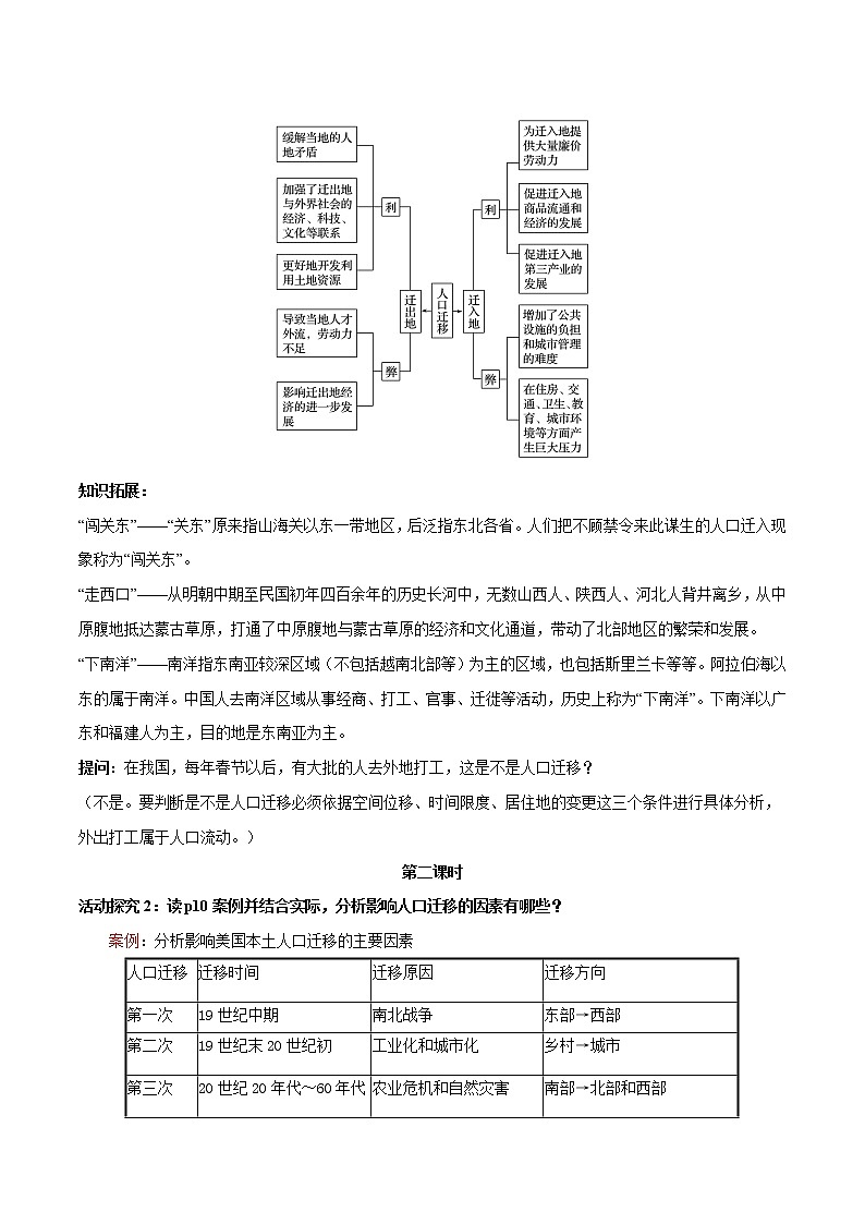 1.2 人口迁移——高中地理人教版（2019）必修第二册教案03