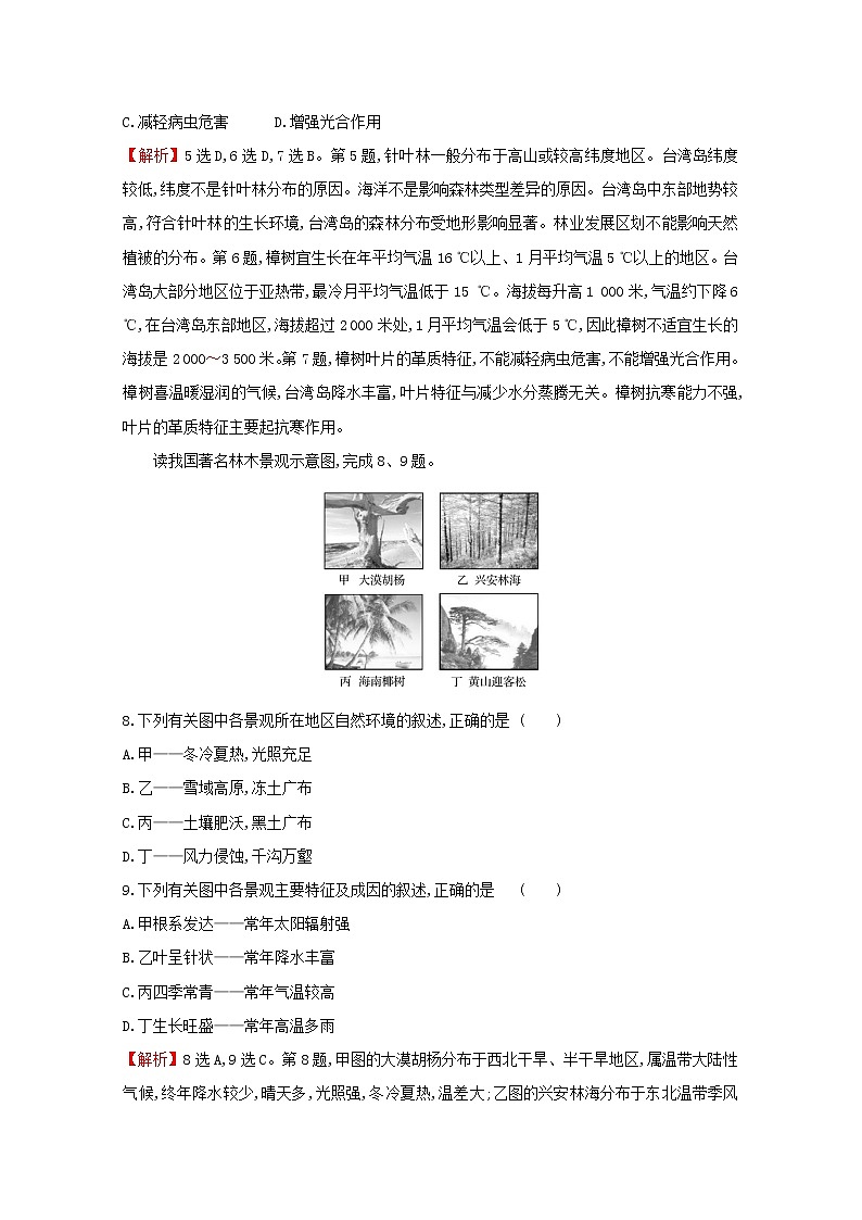 高中地理单元素养测评五地球上的植被与土壤含解析湘教版必修1第3页