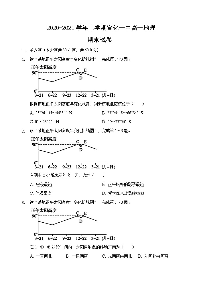 2020-2021学年河北省张家口宣化一中高一上学期期末考试地理试卷（word版含答案）01