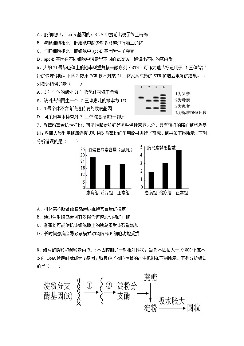 武汉市2021届高三下学期一模生物试卷02