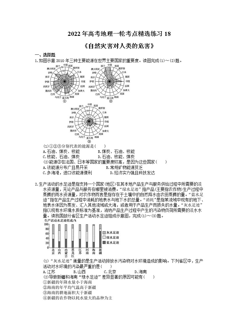 2022年高考地理一轮考点精选练习18《自然灾害对人类的危害》(含详解)第1页