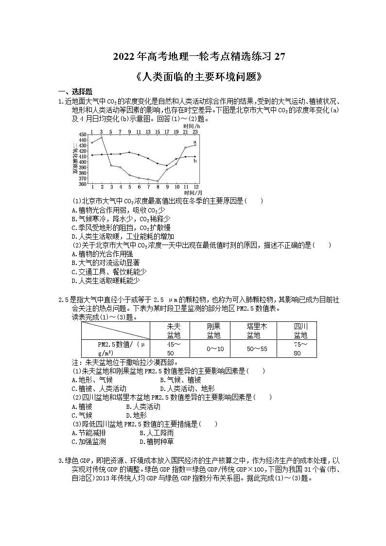 2022年高考地理一轮考点精选练习27《人类面临的主要环境问题》(含详解)01
