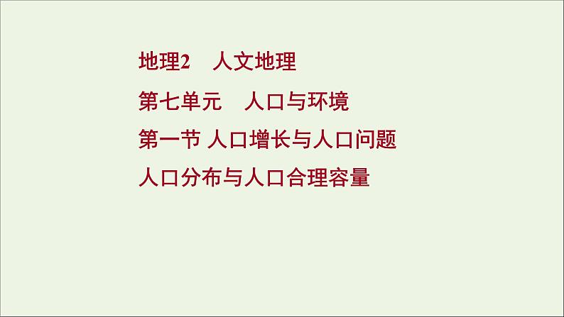 高考地理一轮复习第七单元人口与环境第一节人口增长与人口问题人口分布与人口合理容量课件第1页