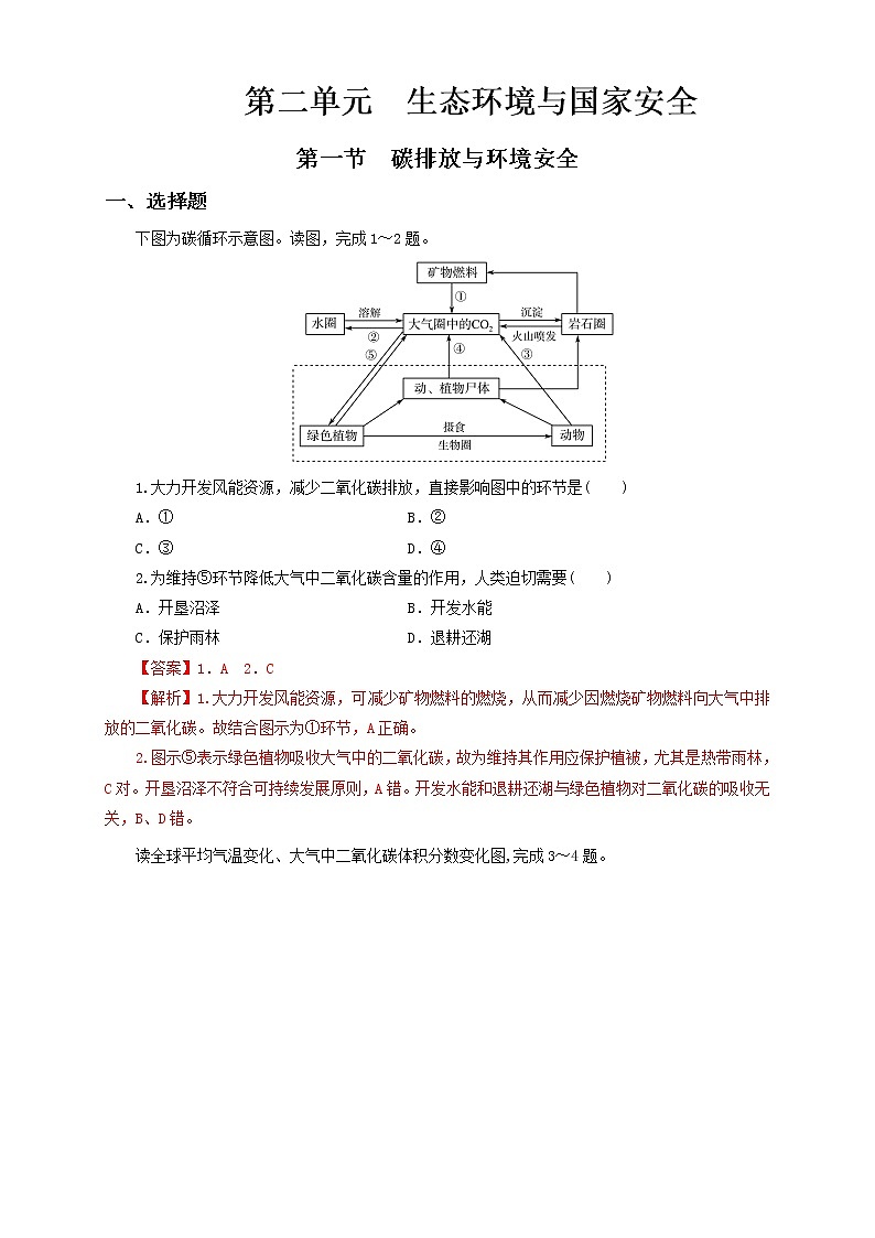 鲁教版地理选择性必修3 2.1 碳排放与环境安全（同步训练）01