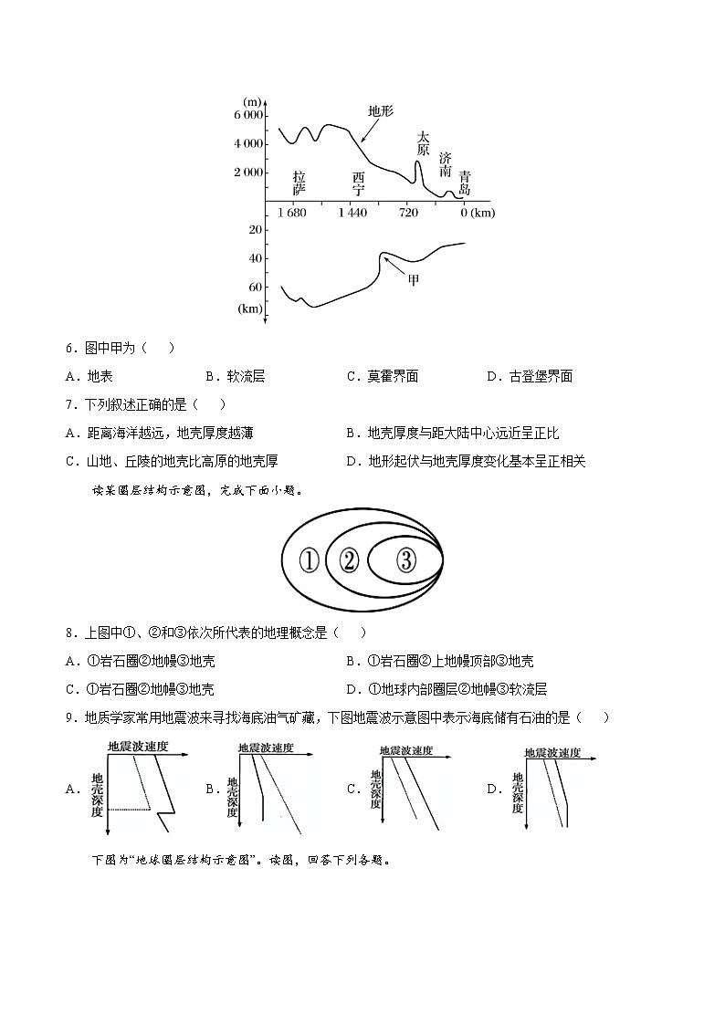 1.3 地球的圈层结构（同步练习）鲁教版地理2019必修第一册）02