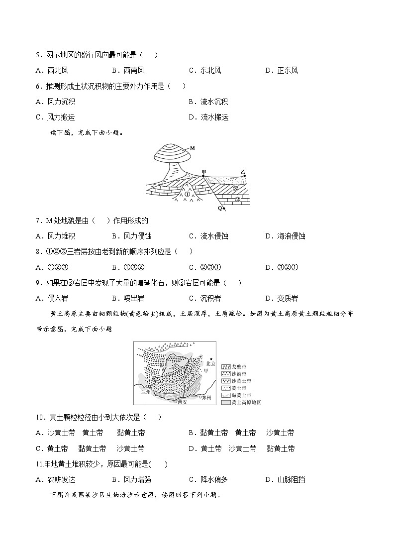 3.2 走进敦煌风成地貌的世界（同步练习）-【备课优选】2021-2022学年高一地理上册同步备课系列（鲁教版2019必修第一册）（原卷版）第2页