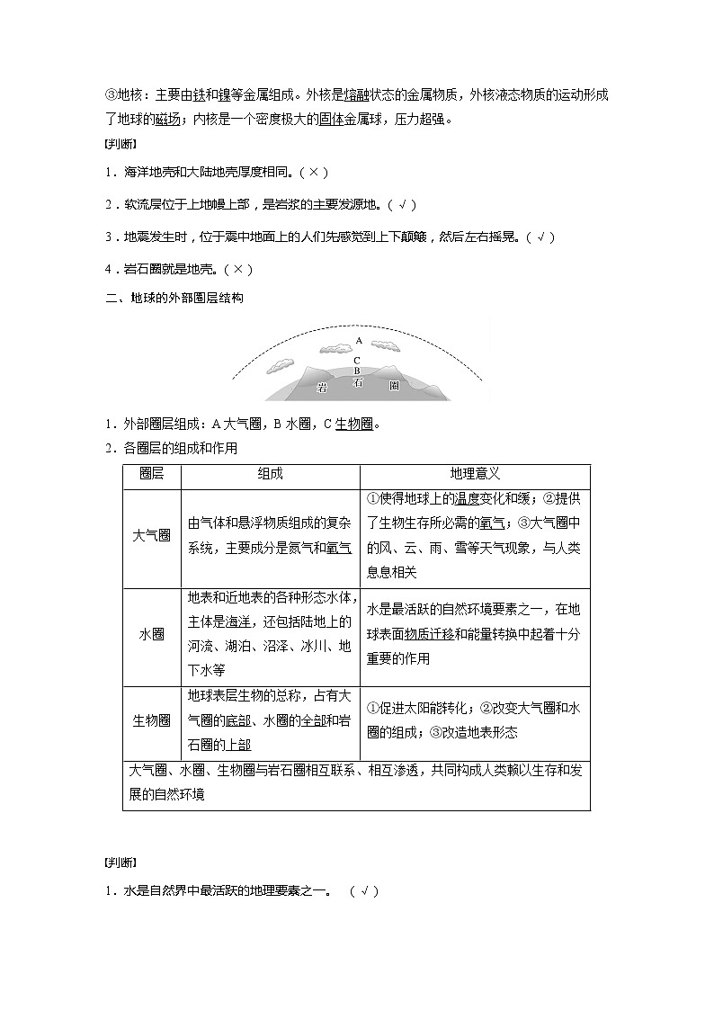 2021-2022学年高中地理新人教版必修第一册 第1章 第4节 地球的圈层结构 教案02