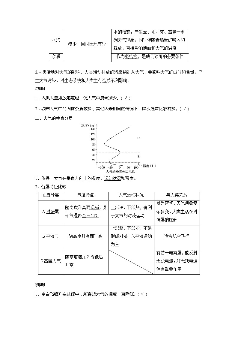 2021-2022学年高中地理新人教版必修第一册 第2章 第1节 大气的组成和垂直分层 教案第2页