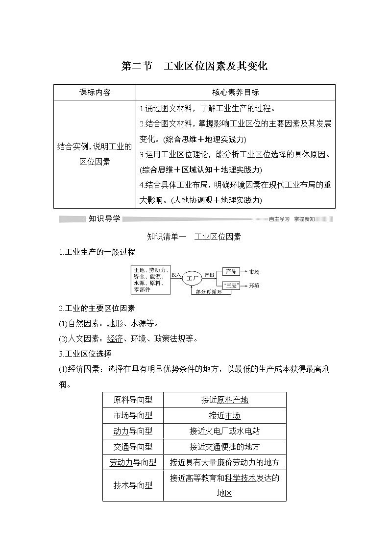 2020-2021学年高中地理新人教版必修第二册 第三章 第二节 工业区位因素及其变化 学案1第1页