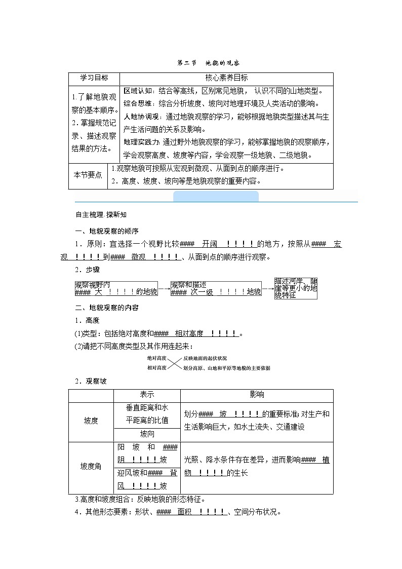 2021-2022学年高中地理新人教版必修第一册 第四章 第二节　地貌的观察  学案第1页