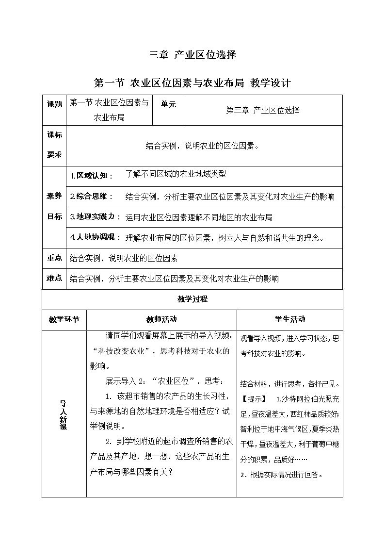 3.1 农业区位因素与农业布局(同步课件+教学设计+视频素材)01