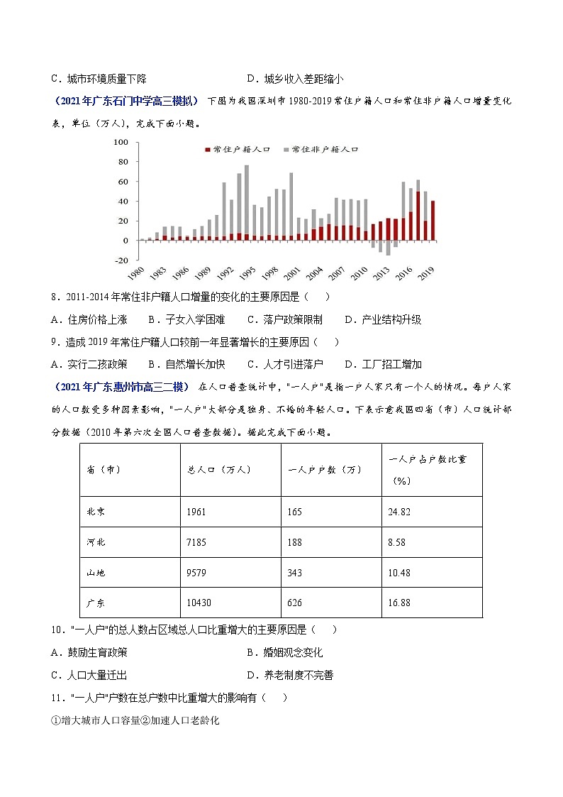 专题07人口-2021年高考真题和模拟题地理分项汇编（广东新高考专用）03