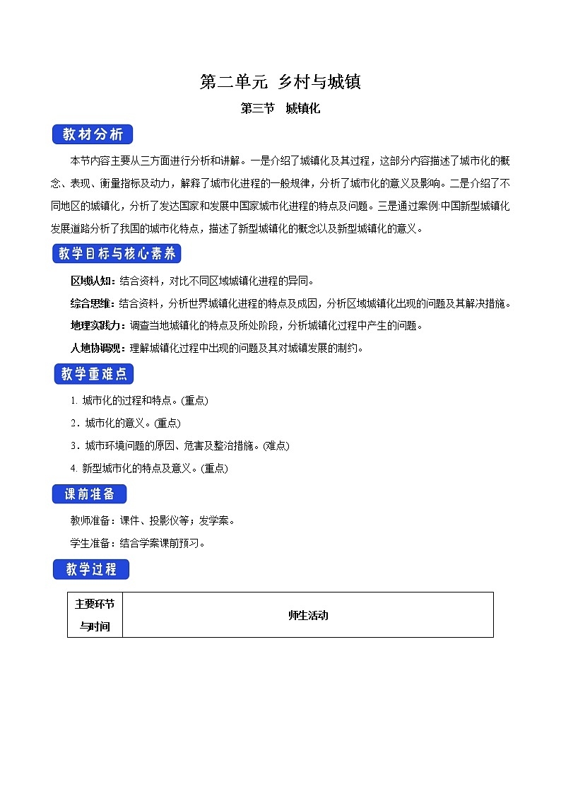 【新教材精创】2.3 城镇化 教学设计（2）-鲁教版高中地理必修第二册01