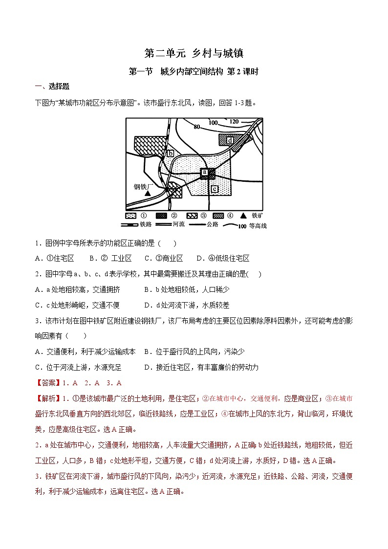 【新教材精创】2.1 城乡内部空间结构（第2课时）同步训练（2）-鲁教版高中地理必修第二册01