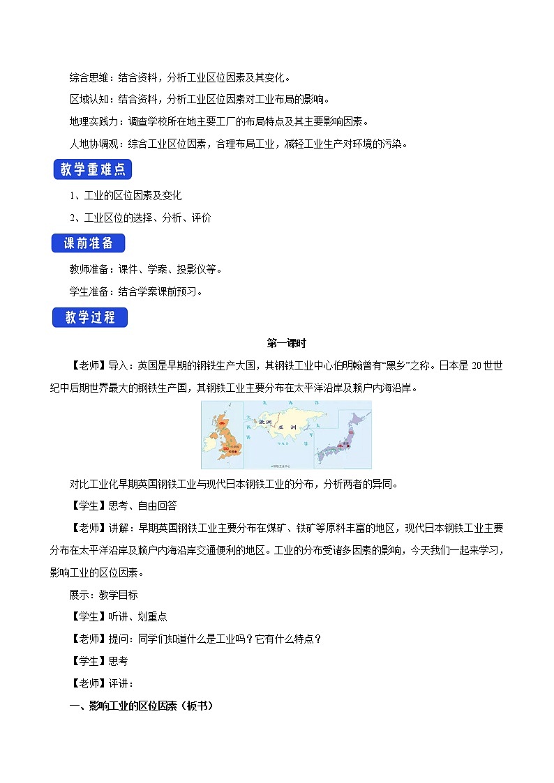 【新教材精创】3.2 工业的区位选择（第1课时）教学设计（2）-鲁教版高中地理必修第二册02
