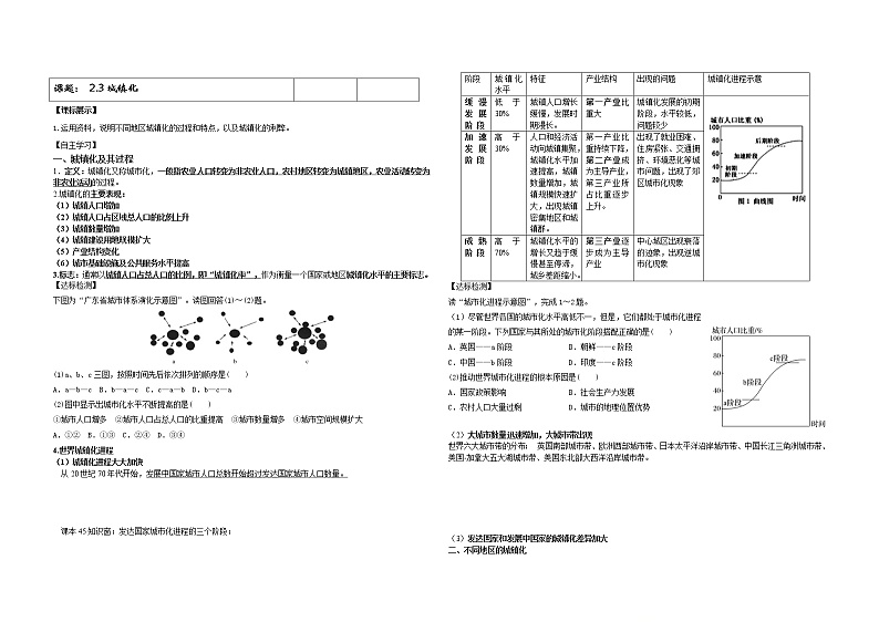 2.3 城镇化（导学案）-2019-2020学年高一地理必修第二册轻松备课（鲁教版2019）01