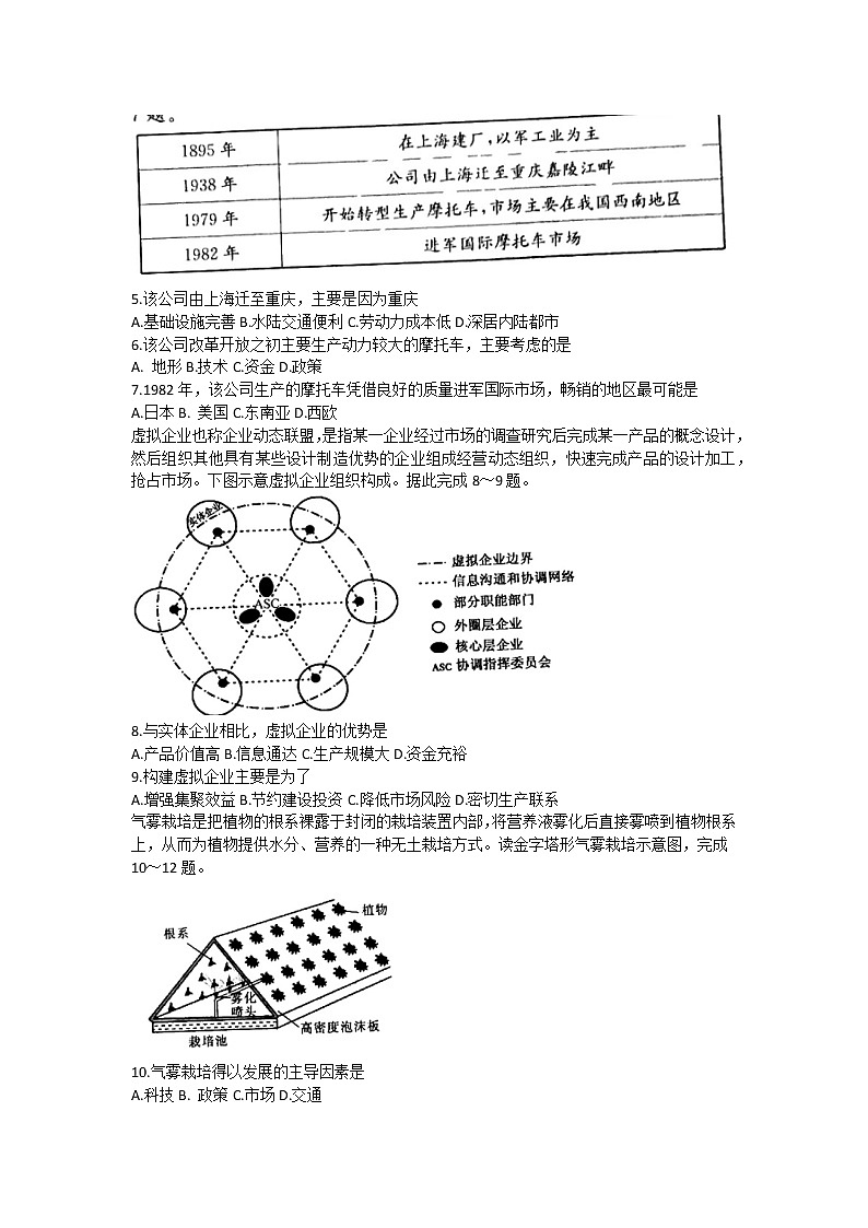 黑龙江省嫩江市第一中学等2021-2022学年高三上学期期末联考地理试题（Word版含答案）02