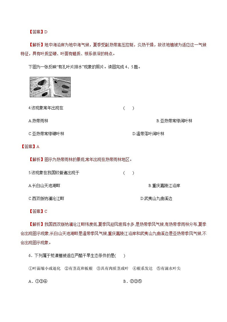 【新教材精创】5.1 主要植被与自然环境同步练习 -湘教版高中地理必修第一册02