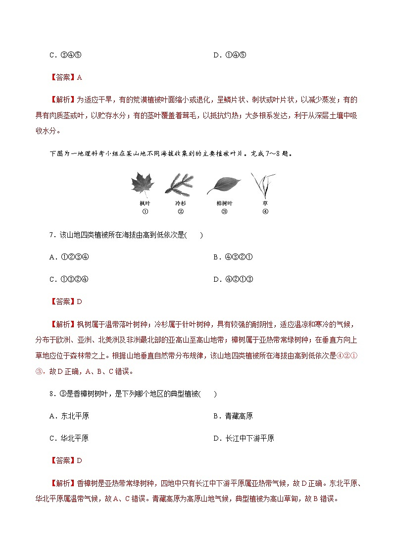 【新教材精创】5.1 主要植被与自然环境同步练习 -湘教版高中地理必修第一册03