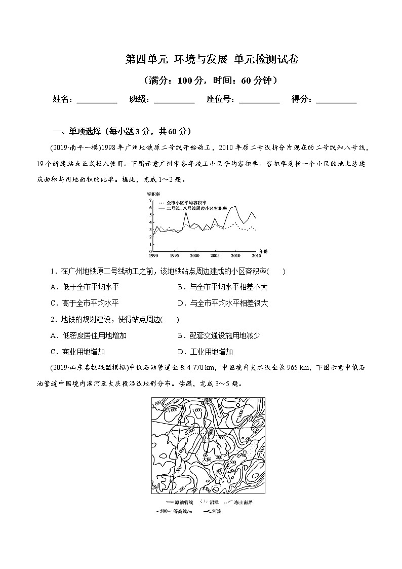 【新教材精创】第四单元 环境与发展 单元测试卷（2）-鲁教版高中地理必修第二册01