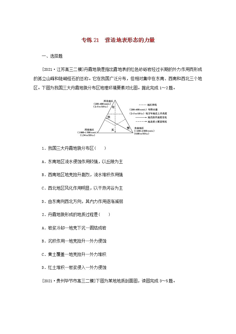 高考地理一轮复习专练21营造地表形态的力量含解析第1页