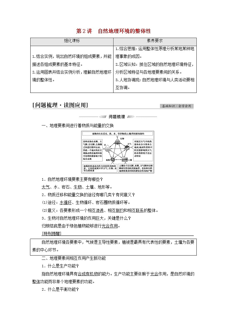 高考地理一轮复习第1部分自然地理第5章第2讲自然地理环境的整体性学案01
