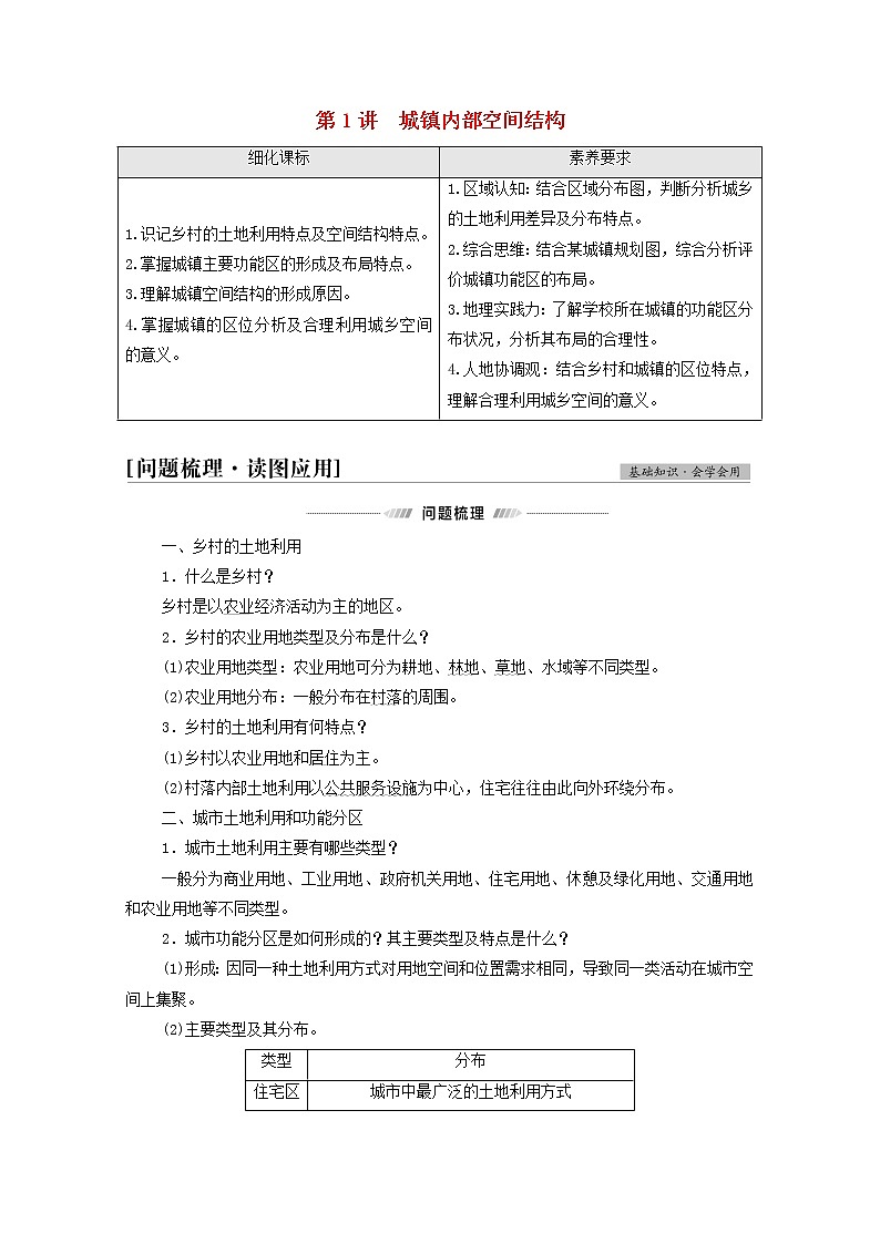 高考地理一轮复习第2部分人文地理第8章第1讲城镇内部空间结构学案01