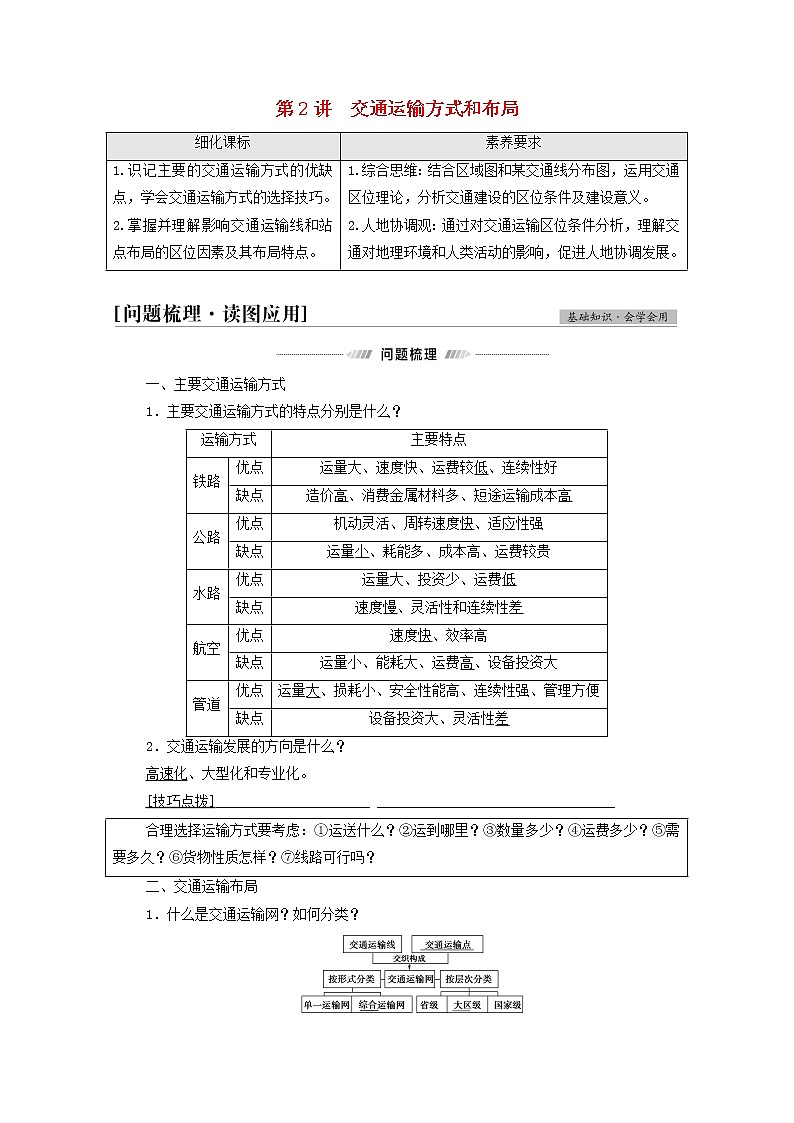 高考地理一轮复习第2部分人文地理第11章第2讲交通运输方式和布局学案第1页