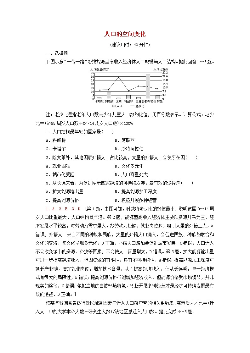 高考地理一轮复习课后集训21人口的空间变化含解析 试卷01
