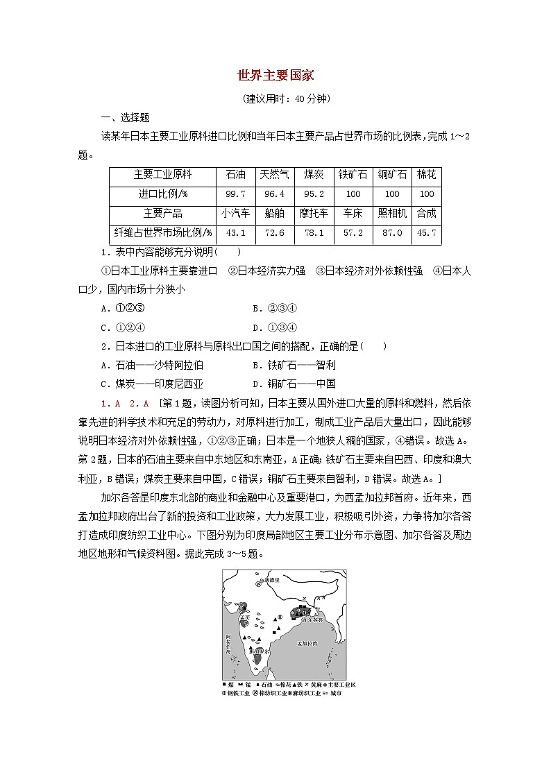 高考地理一轮复习课后集训43世界主要国家含解析 试卷01
