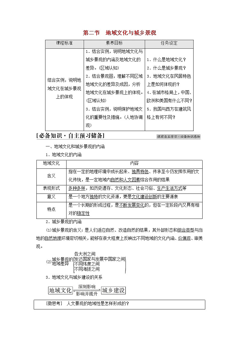高中地理第二章城镇和乡村第2节地域文化与城乡景观学案湘教版第1页