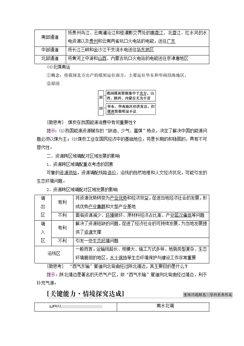 高中地理第3章区域合作第2节资源跨区域调配对区域发展的影响学案湘教版选择性必修03