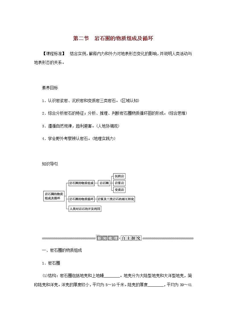高中地理第二章地表形态的变化2岩石圈的物质组成及循环学案中图版选择性必修101