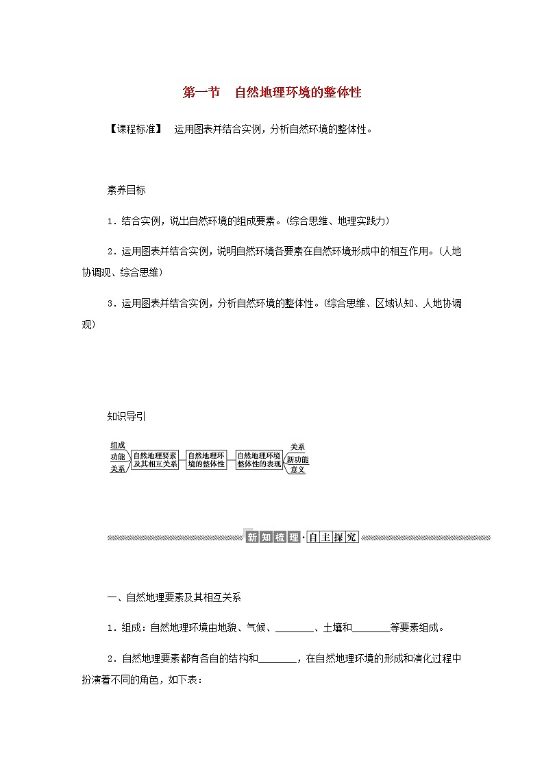 高中地理第五章自然地理环境的整体性和地域分异规律1自然地理环境的整体性学案中图版选择性必修1第1页