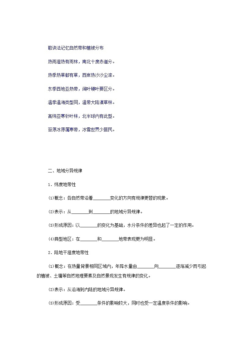高中地理第五章自然地理环境的整体性和地域分异规律2自然地理环境的地域分异规律学案中图版选择性必修102
