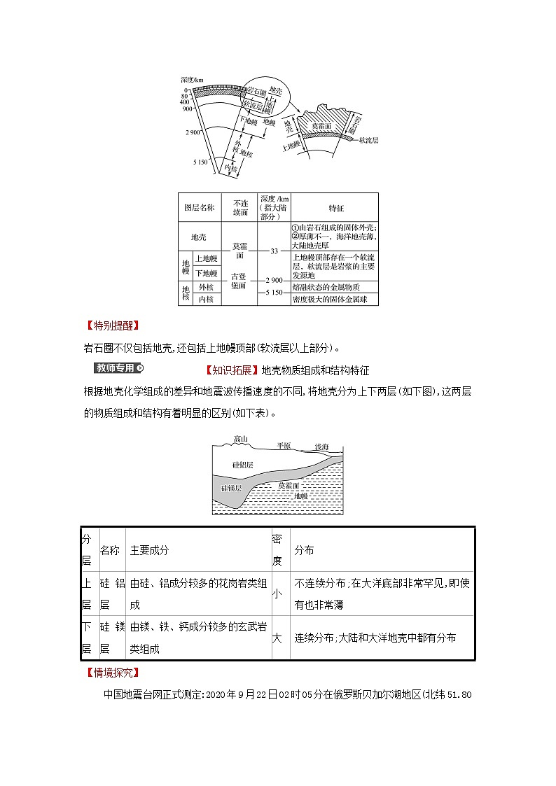 高中地理第一章宇宙中的地球第二节地球的圈层结构学案中图版必修一第3页